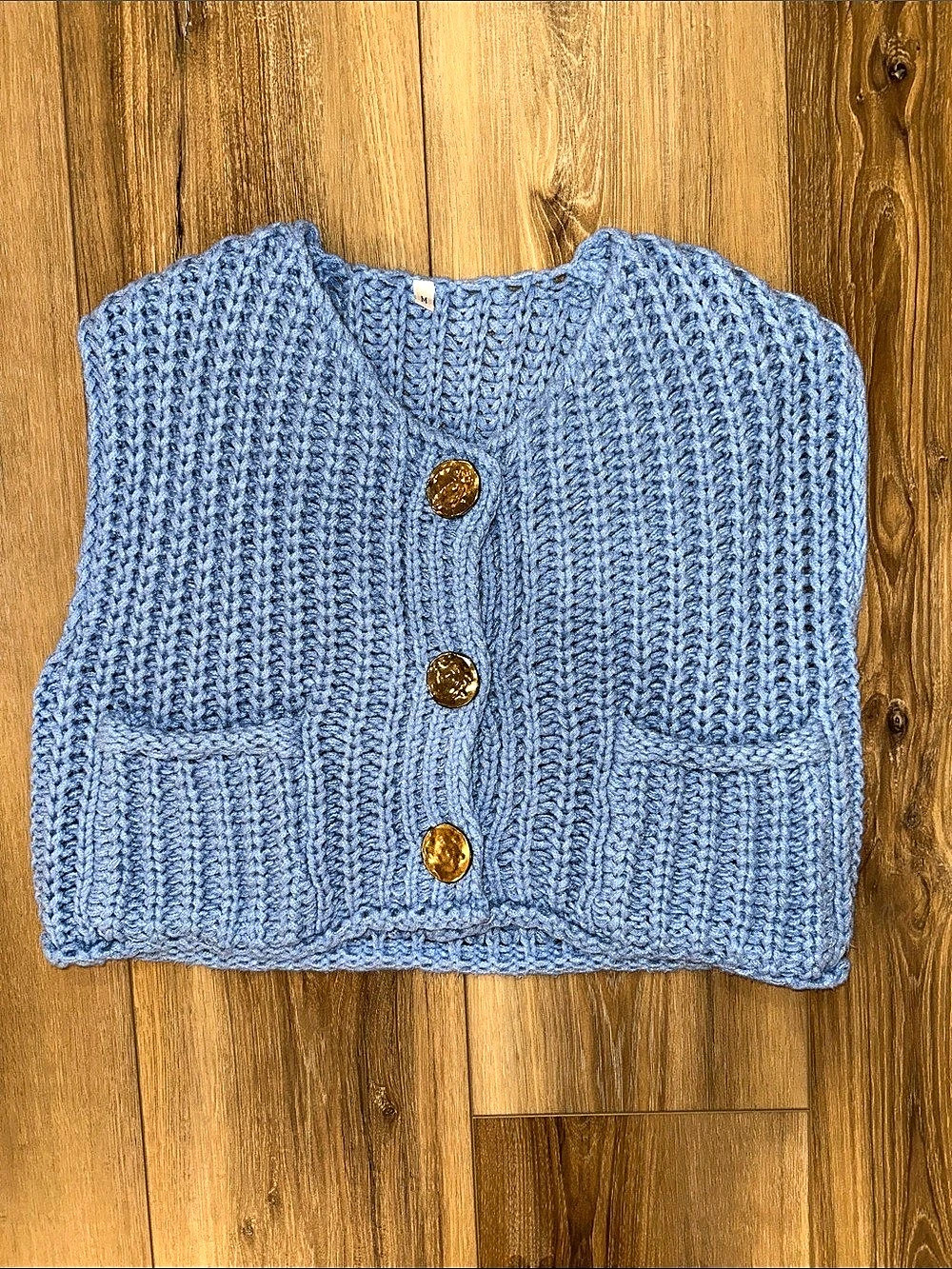Blue Knit Cardigan Vest Size Medium Like New